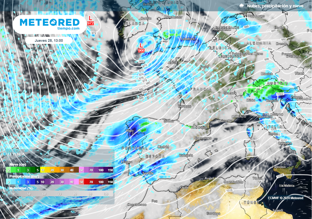 En unas horas comenzará un importante temporal de lluvia en España la