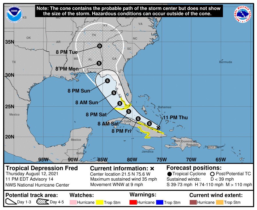 La depresión tropical Fred afecta Cuba y se dirige a Florida