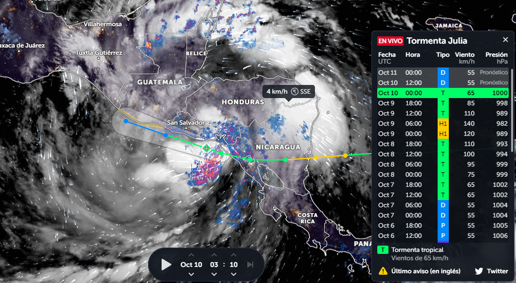 La tormenta tropical Julia salta al Pacífico