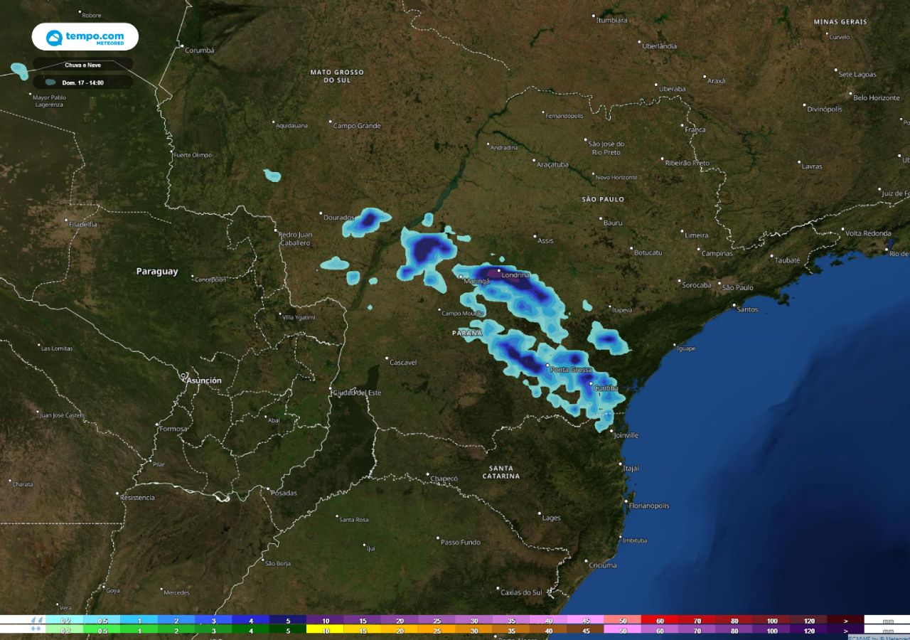 Mesmo avanço do ar polar e geada há risco para temporais no centro sul