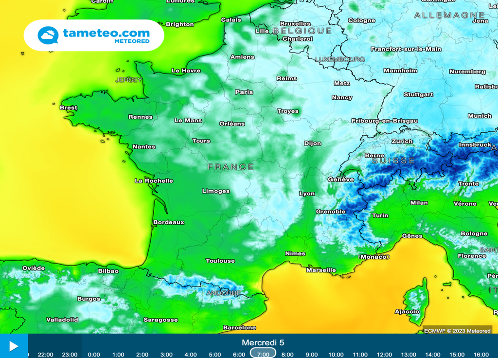 Tendance météo en France flux de nord est et descente d air plus froid