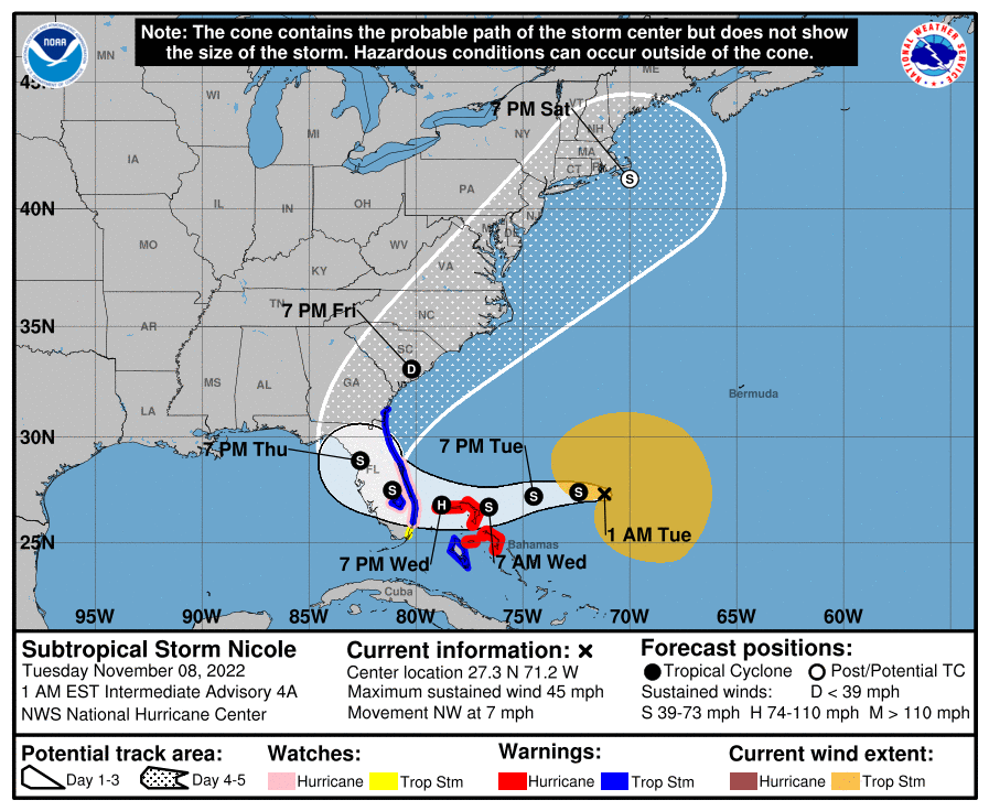 Tormenta Subtropical Nicole Ser A Hurac N Frente A La Costa Este De Florida