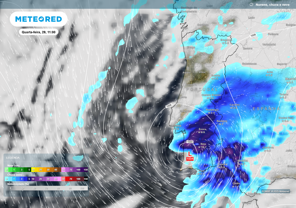 Mapa atmosférico: chuva e vento Mapa atmosférico: chuva e vento