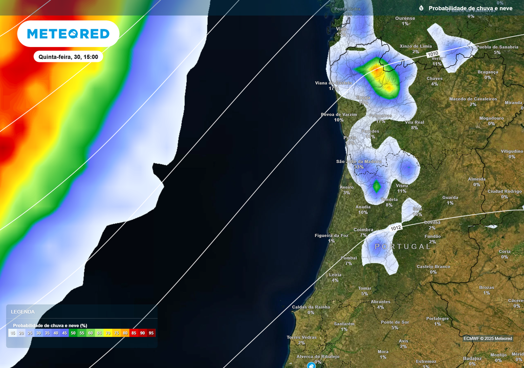Mapa atmosférico: Probabilidade de chuva Mapa atmosférico: Probabilidade de chuva