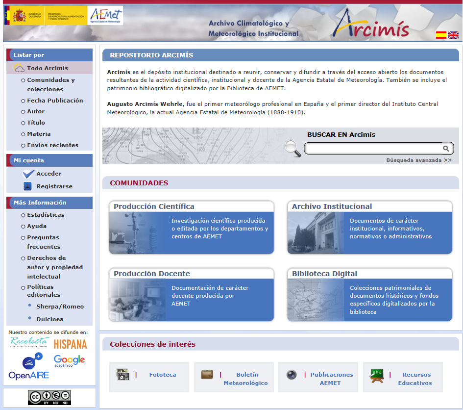 Figura 5.- Página principal del repositorio Arcimís