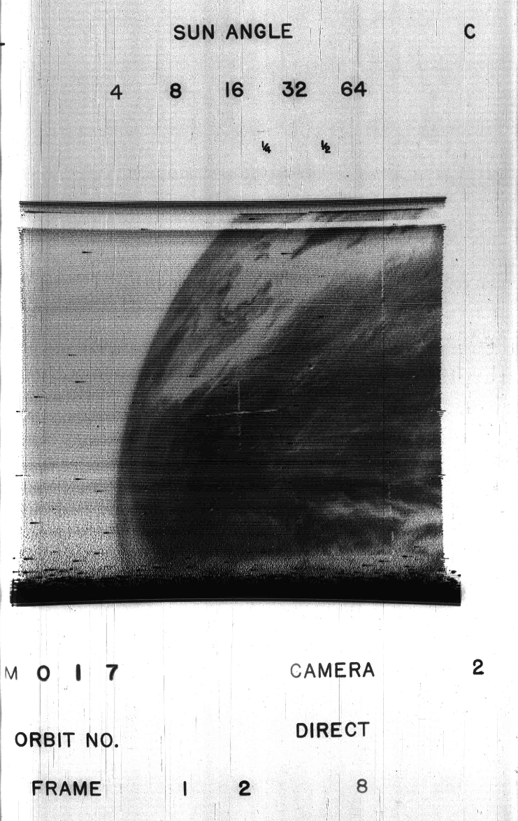 Supuesta primera imagen del TIROS-1, que fue tomada el 2 de abril de 1960. CIMSS Blog
