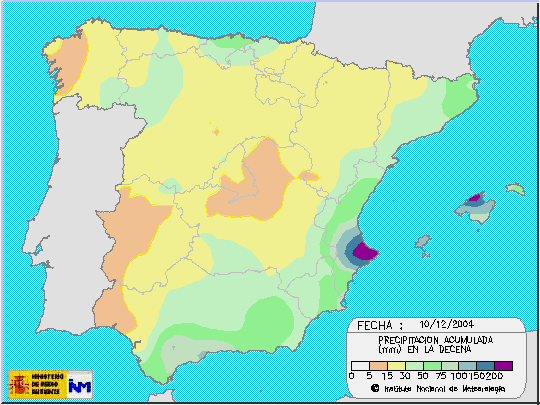 Lluvias en la fachada mediterránea a primeros de diciembre de 2004