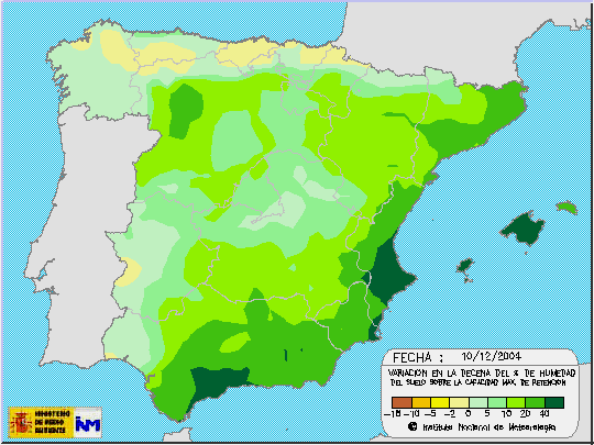Variación en el índice de humedad de los suelos Variación en el índice de humedad de los suelos. Fuente de la imagen, pagina web del INM: www.inm.es