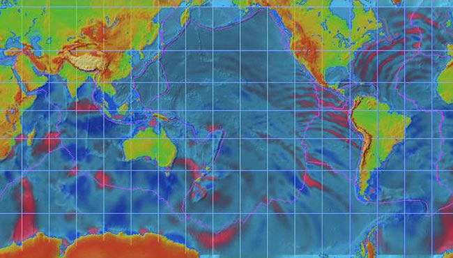 Propagación del tsunami a lo largo de todo el mundo. Crédito NOAA.