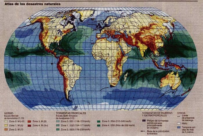 Mapa mundial de los desastres naturales. Fuentes datos de la ONU, figura de El País.