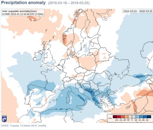 Anomalías de precipitación en mm para la semana del 19-25 de marzo en gran parte de Europa Anomalías de precipitación en mm para la semana del 19-25 de marzo en gran parte de Europa