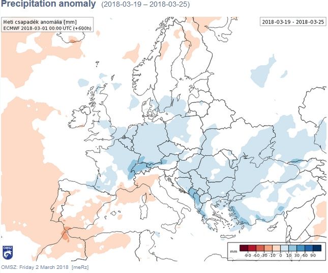 Anomalías de precipitación en mm para la semana del 26 marzo - 1 abril en gran parte de Europa Anomalías de precipitación en mm para la semana del 26 marzo - 1 abril en gran parte de Europa