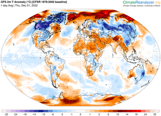 1 de diciembre de 2022 con anomalías cálidas a nivel global