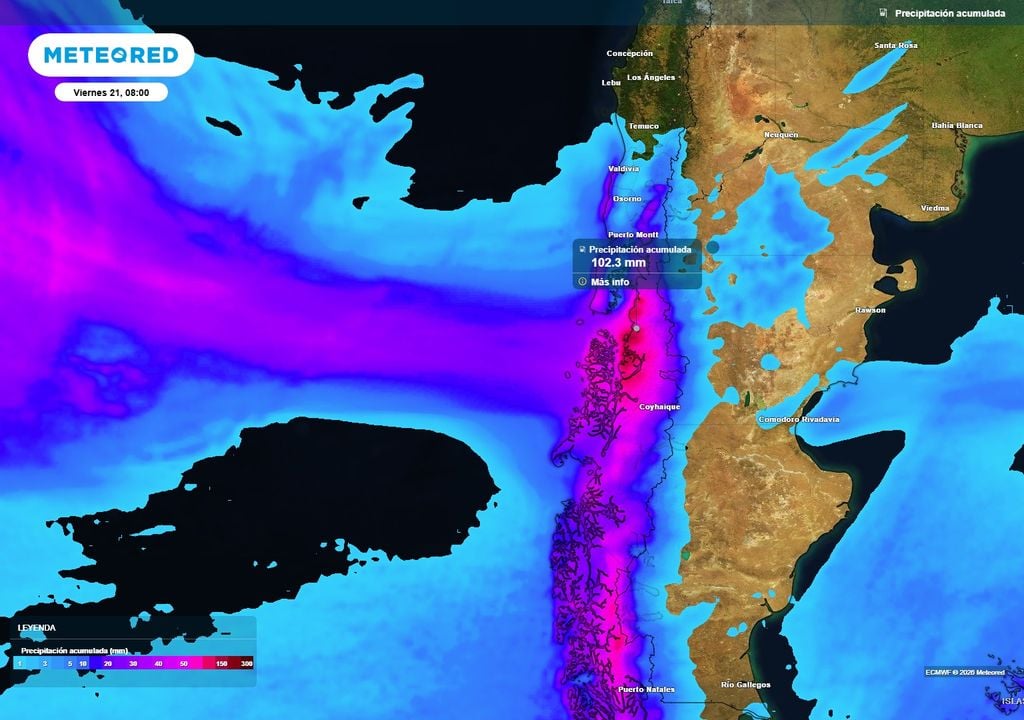 lluvias acumuladas Las precipitaciones caerán como lluvias con isoterma cero alta en el sur de Chile.