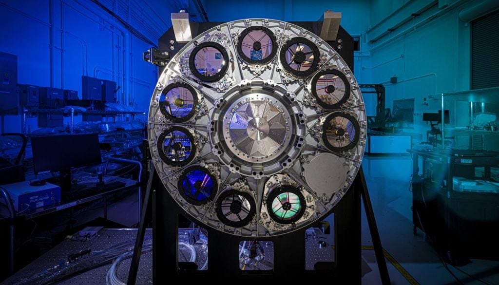 Telescopio Nancy Grace Roman NASA Lagrange La rueda de montaje de componentes del Telescopio Espacial Nancy Grace Roman. Crédito: NASA.