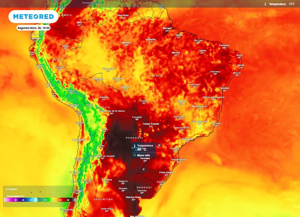 calor Temperaturas máximas para a segunda-feira, 26 de janeiro.