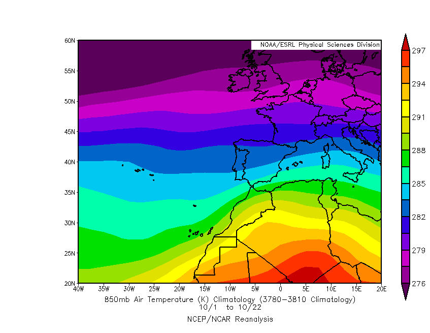 Ídem caso anterior pero para temperaturas a 850 hPa.