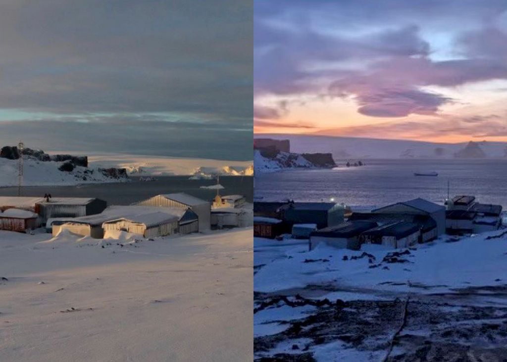 C'est ainsi que les effets (avant et après) de la pluie inhabituelle en Antarctique ont été observés dimanche dernier (2 juillet). Crédits : @Antarcticacl (Twitter)