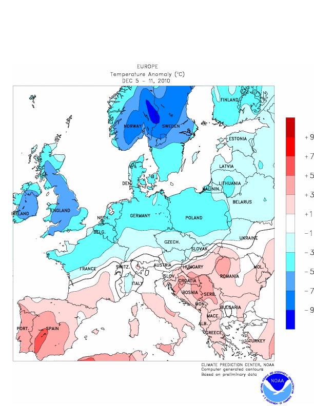 5-11 de diciembre de 2010 un periodo singular en temperaturas y precipitación en la Península Ibérica: mapas preliminares de la NOAA