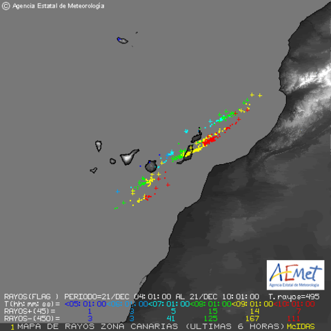 Mapa de rayos de las 10.00h.