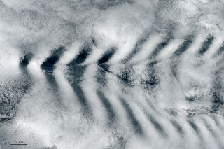 Estelas onduladas de nubes en la Isla de Ámsterdam 
