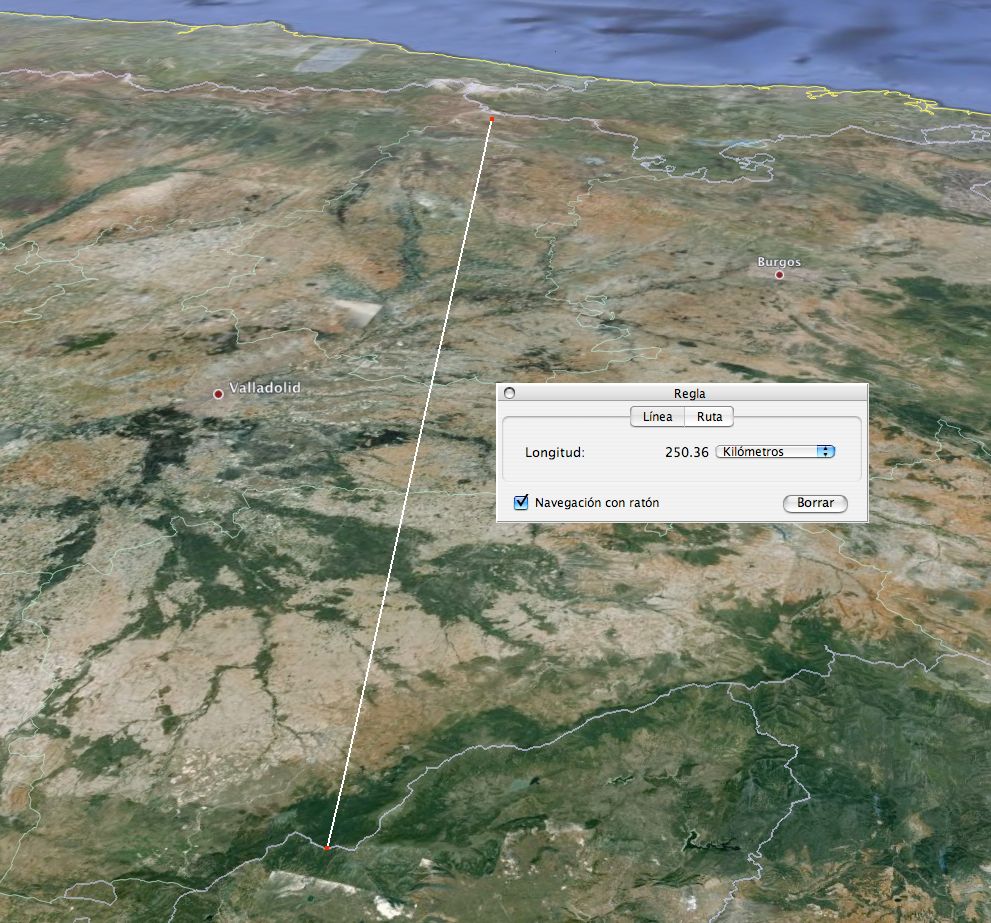 Estimación de la distancia, utilizando la regla del Google-Earth Estimación de la distancia, utilizando la regla del Google-Earth