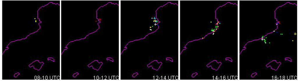 Fig. 11 Rayos registados cada 2 horas Fig. 11 Rayos registados cada 2 horas