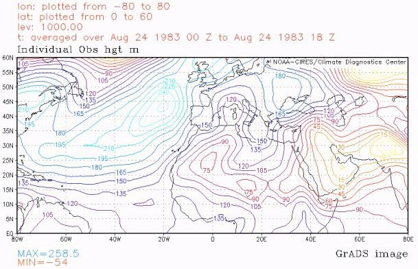 Figura 11. Situación al nivel de 1000 hPa, día 24 Figura 11. Situación al nivel de 1000 hPa, día 24