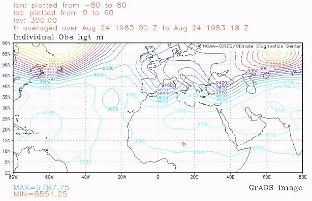 Figura 13. Situación al nivel de 300 hPa, día 24 Figura 13. Situación al nivel de 300 hPa, día 24