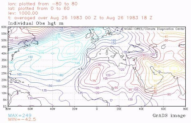 Figura 20. Situación al nivel de 1000 hPa, día 26 Figura 20. Situación al nivel de 1000 hPa, día 26