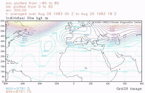 Figura 22. Situación al nivel de 300 hPa, día 26 Figura 22. Situación al nivel de 300 hPa, día 26