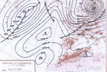 Mapa de superficie del INM asociado a la situación del “herreño” del 4 de diciembre de 1999.
