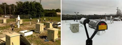 El sitio en el que se encuentran alojados los intrumentos, en el Centro Nacional de Tecnología y Ciencias del Espacio, donde los investigadores recolectaron datos sobre el tamaño, la forma y los índices de precipitación de las tormentas eléctricas de nieve. La Misión de Medición de las Precipitaciones Globales maneja las instalaciones. Créditos de la fotografía: Patrick Gatlin y Matt Wingo de la UAH.Imágenes ampliadas: #1, #2
