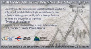 Charla meteorológica y alta montaña en Zaragoza el día 23 de marzo de 2011