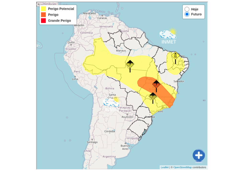 Avisos do INMET para a segunda-feira, 2 de novembro.