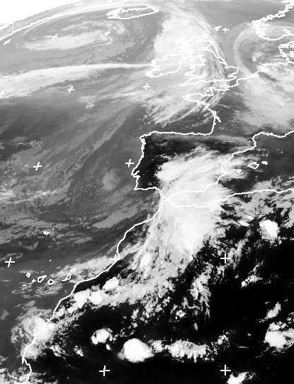 Figura 14. Imagen infrarrojo (IR) METEOSAT de las 1800 UTC el 16 de agosto de 2010. Las temperaturas más frías a la cima de las nubes corresponden a las tonalidades más blancas. Fuente: EUMETSAT