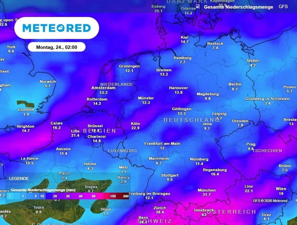gfs, regen, wenig regen Das GFS-Modell der NOAA rechnet bis Montag von allen Wettermodellen mit den geringsten Niederschlägen.