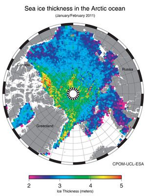 Mapa del espesor del hielo ártico