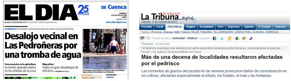 Fig. 20. Portadas digitales de los diarios “El Día de Cuenca” y de “La Tribuna de Albacete”.