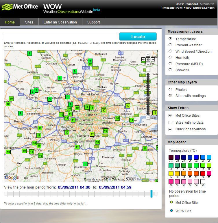 Figura 2. Temperaturas en la zona de Londres y áreas limítrofes. Figura 2. Temperaturas en la zona de Londres y áreas limítrofes. Fuente: Met Office