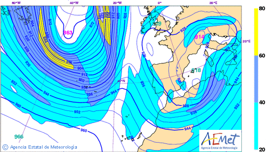 Mapa de 300 hPa de las 18 UTC para el 7 de noviembre Mapa de 300 hPa de las 18 UTC para el 7 de noviembre