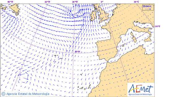 Viento en superficie en ms-1. Viento en superficie en ms-1.