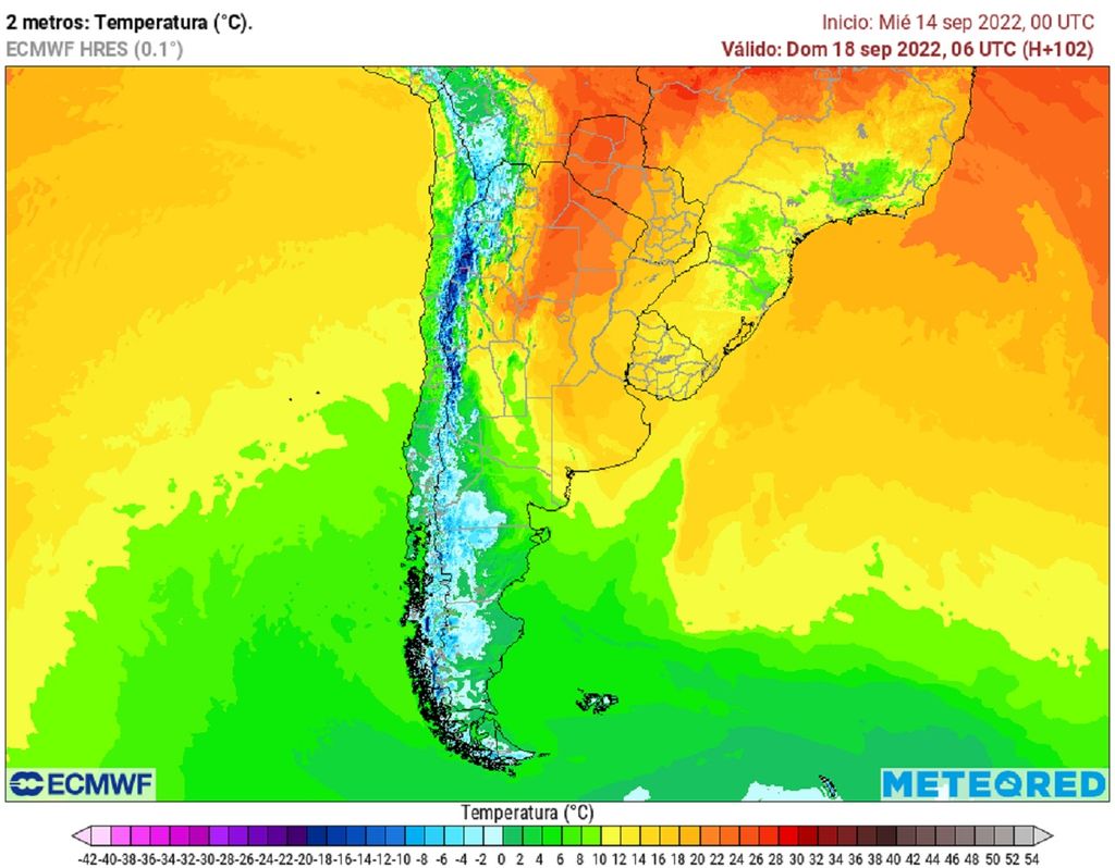 Temperatura prevista; modelo ECMWF