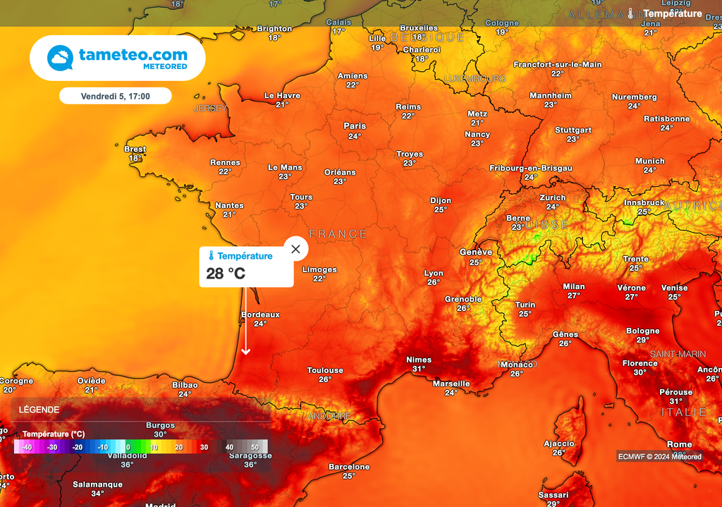 Des pointes à plus de 30°C en direction de la Méditerranée vendredi après-midi !