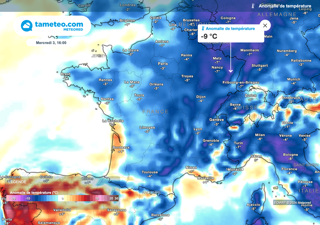 Maximales très nettement inférieures aux normales de saison cet après-midi.