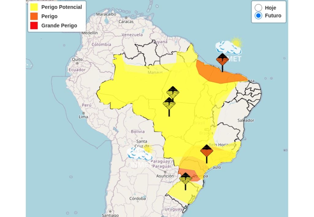 Mapa de alertas do INMET para esta sexta-feira (6).