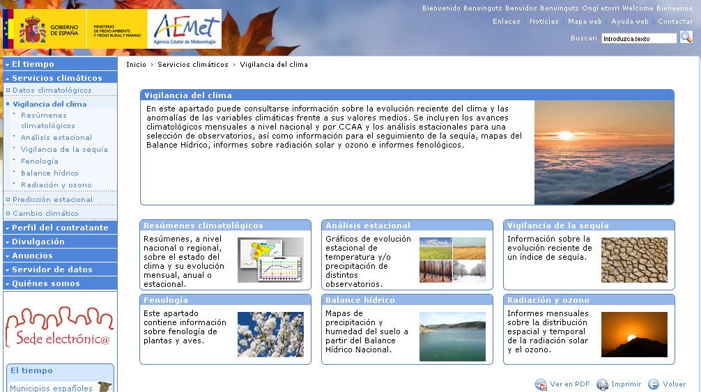 Figura 1. Página de resúmenes en la página de Servicios Climáticos y Vigilancia del Clima. Figura 1. Página de resúmenes en la página de Servicios Climáticos y Vigilancia del Clima. Fuente: AEMET