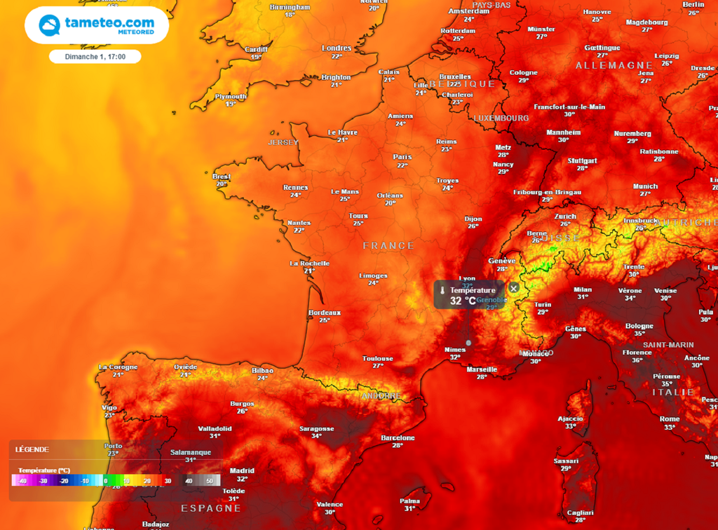 Dimanche après-midi, les 30°C seront souvent atteints ou dépassés dans les régions méridionales et dans l'est du pays.