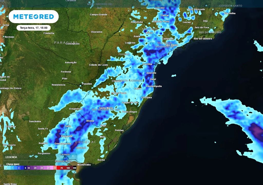 Previsão de chuvas na terça-feira durante a tarde mostra que pancadas de chuva localizadas podem se formar em praticamente toda a região Sul no último dia do feriadão de carnaval.