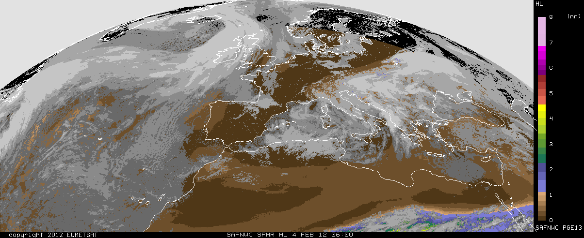 Agua Precipitable, en mm, de niveles altos. Fuente: AEMET-EUMETSAT Agua Precipitable, en mm, de niveles altos. Fuente: AEMET-EUMETSAT